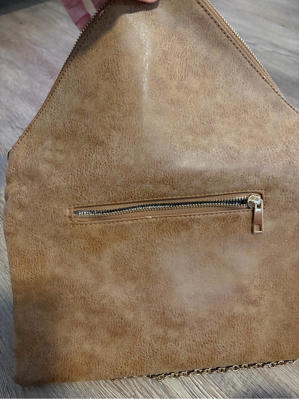 Tan Envelope Crossbody Clutch with Chain Strap - Picture 2 of 4